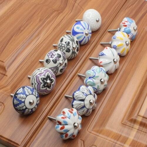 JD 40mm Hand-painted Ceramic Drawer Knobs Porcelain Rural Cabinet Knob Cupboard Handles Mediterranean Furniture Handle Hardware