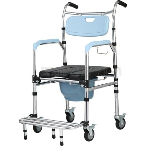 Shower Mobile Commode Chair Aluminum alloy folding belt wheel elderly toilet chair pregnant woman disabled Shower Wheel chair