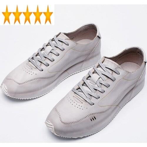 Men Casual Genuine Leather Fashion Lace Up Sneakers Vintage Joggers Trainers Footwear Male Comfortable Flats Athlete Shoes
