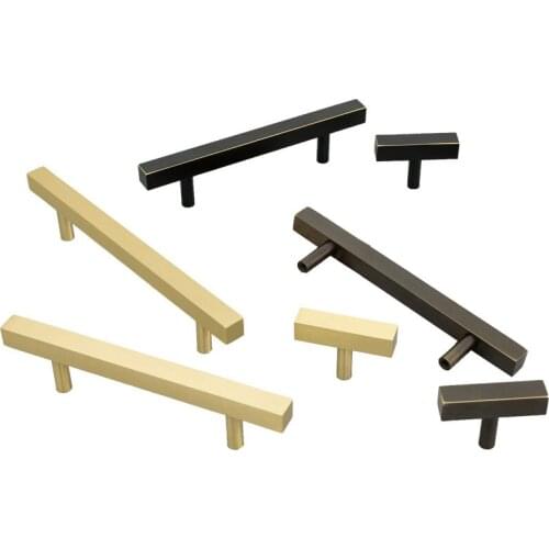 Square Gold Brass Kitchen Cabinet Handles Black Brass Wardrobe Handle Drawer Knobs Closet Cupboard Knob Shoe Furniture Accessory