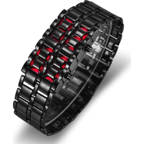 Fashion Mens Creative Led Watch Full Metal Digital Red of Blue Led Light Samurai for Men Boy Sports Dress Watches Reloj Hombre