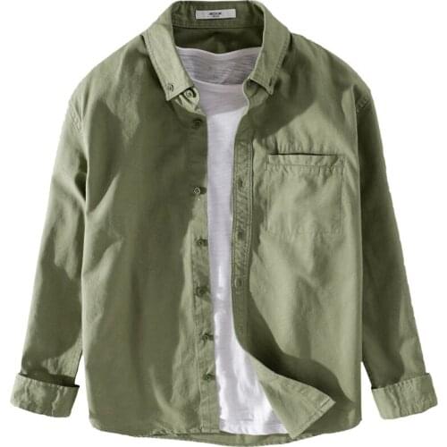 New 2020 Mens 100%cotton Shirts Spring And Summer Korea Style Solid Color shirts Dress Long Sleeve Male Fashion clothes