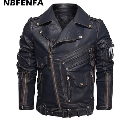 Men Leather Jacket Male Fashion Motorcycle Coat PU Leather Jacket Men Autumn Spring Zipper Pockets Leather Coats EU Size LA427