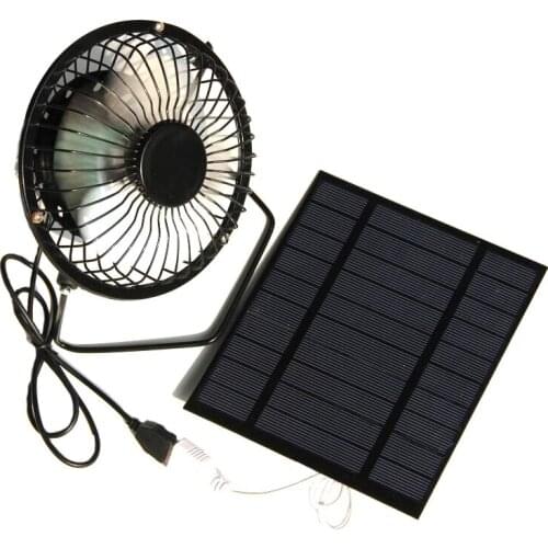 NEW-2.5W 5V Solar Panel Iron Fan For Home Office Outdoor Traveling Fishing 4 Inch Cooling Ventilation Fan Usb New