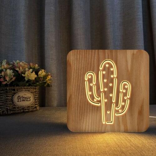 Plant Cactus Night Light Creative Wood Table Lamp lamparas de mesa para el dormitorio