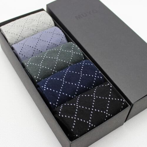 Male socks 100% cotton autumn and winter commercial knee-high plaid socks gift box set 5pairs/lot Free Shipping