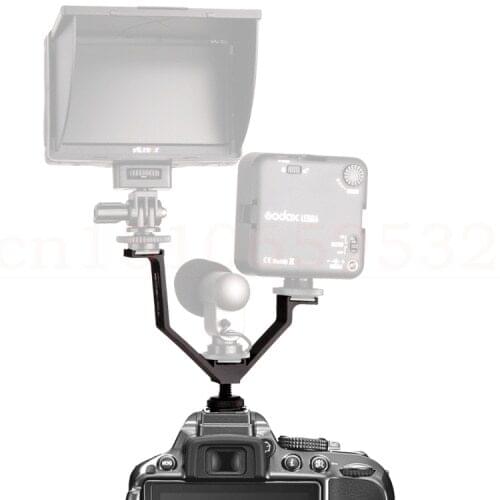 New Triple shoe V-Bracket V-Shape Wide Metal 3 Hot Shoe Bracket for Micophone/Led Light/Monitors