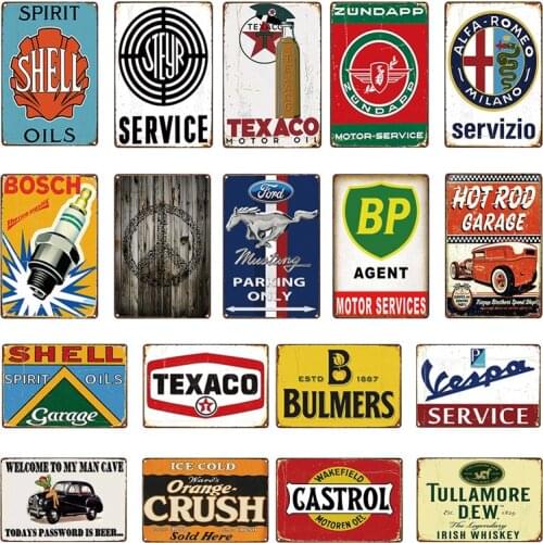 Tin Signs Gasoline Motor Oil Garage Service Man Cave Club Decoration Vintage Metal Art Poster Plaque