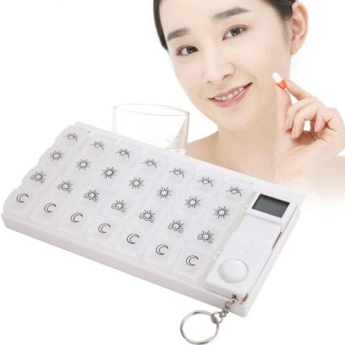 28 Grids Weekly 7 Days Portable Pill Box Plastic Smart Alarms Medicine Pill Case Box Holder Pill Cases With Reminder Timer
