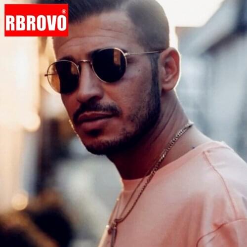 RBROVO 2021 Round Retro Sunglasses Men Oval Vintage Glasses for Men/Women Luxury Eyewaer Men Small Mirror Lunette Soleil Homme