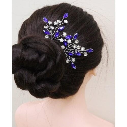 Romantic Blue Rhinestones Hair Pins Cute Women Headpieces Wedding Accessories for Hair Ornaments Bridal Hair Clips 2PCS