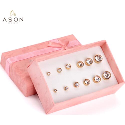 ASONSTEEL Earrings Set 3-8mm 6pairs/box AAA CZ Round Push Back Stud Earrings for Women/Girl/Friend Gift Party