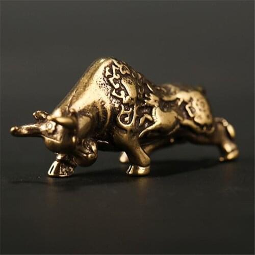 3D Brass Cow Casting Statue Mini Animal Metal Figurine Home Decor Desktop Crafts Sculpture Landscaping Decoration Gifts