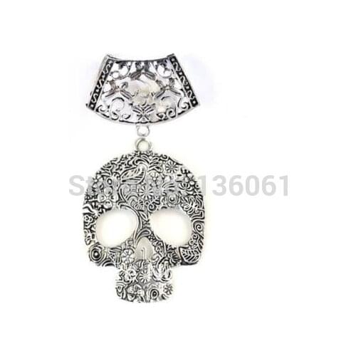 Vintage Silver Set Skull Charms DIY Jewelry Fashion Women Scarf Accessory Bail Tube Pendant Accessories Girls Bijoux Z2675