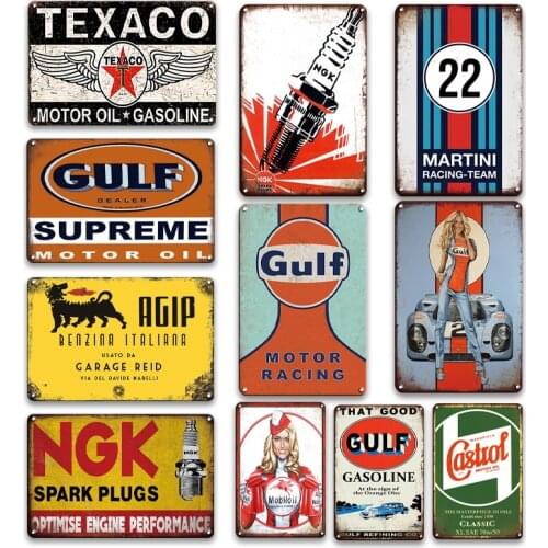 Vintage NGK Spark Plugs Tin Sign Gulf Motor Oil Metal Plate Poster Retro Garage Shed Decor Plaques Retro Man Cave Home Decor