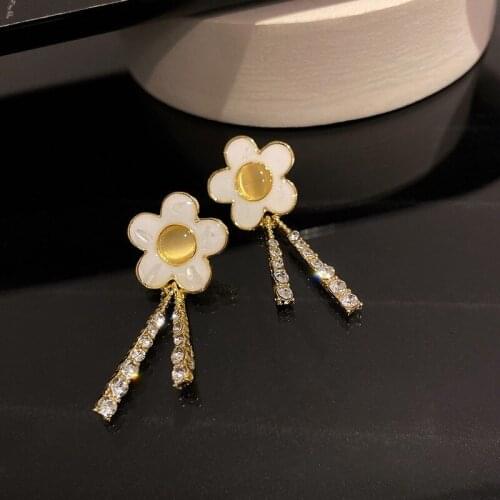 VSnow Unique Design Opals Flower Tassel Dangle Earrings for Women Korean Fashion Rhinestone Earrings Holiday Jewelry Pendientes