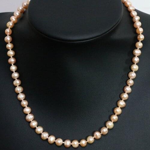 High quality 4 size genuine natural orange freshwater cultured pearl round beads women best gift necklace jewelry 18inch B1500