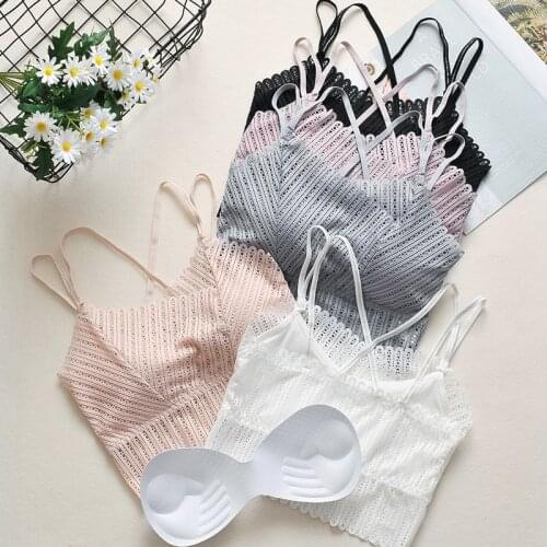 Womens lace camisole vest girls underwear tube top bra sponge bottoming shirt chest pad wrap chest