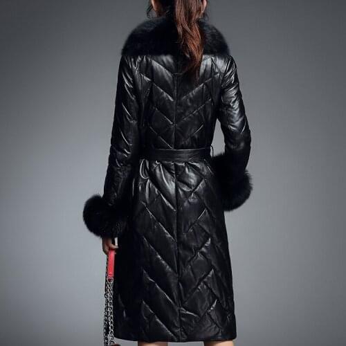 Genuine Leather Jacket Women 2020 New Winter Natural Fox Fur Female Duck down Warm Long Coats jaqueta feminina LX2170