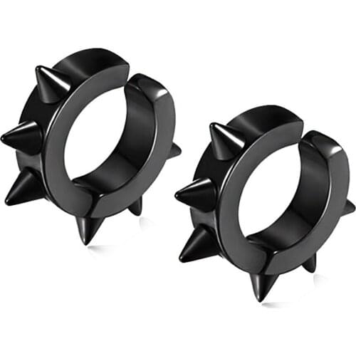 2PCS Black Gold Plated Spines Men Women Punk Ear Clip Stainless Steel Rivet Spike Rock Jewelry Round Circle Puncture Accessory