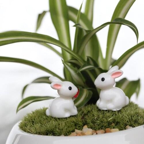 2pcs Resin Hand-painted Mini Rabbit Ornament Miniature Figurine Model Pastoral Style Animal Ornaments Home Decoration