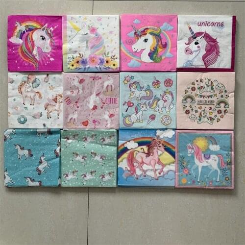 20 vintage cute cartoon napkins paper cute tissue unicorn rainbow decoupage wedding kid girl boy birthday party decor serviettes