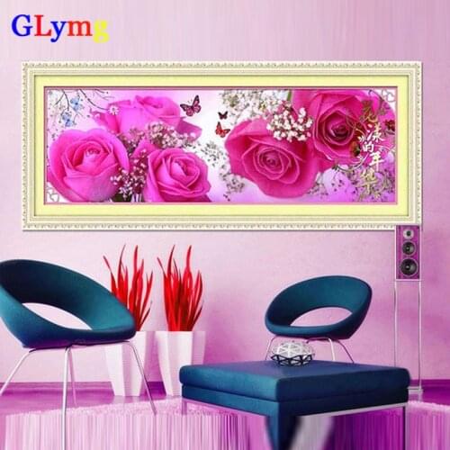 122X36cm 5D DIY Diamond Embroidery Flowers Red Rose Cross Stitch Bedroom Decorative Painting Mosaic Crystal round diamond JC8397