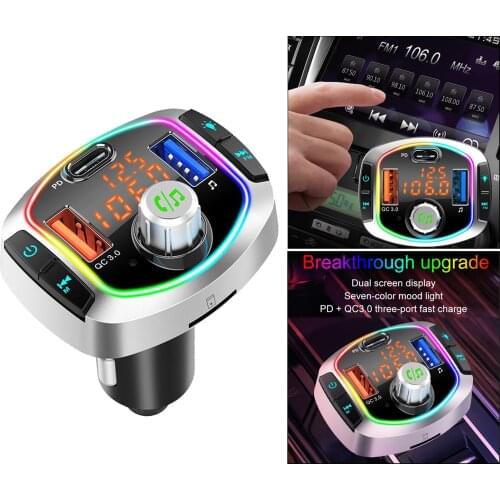 Car Bluetooth V5.0 FM Transmitter Type-C PD Fast Charge Kit Support TF Card