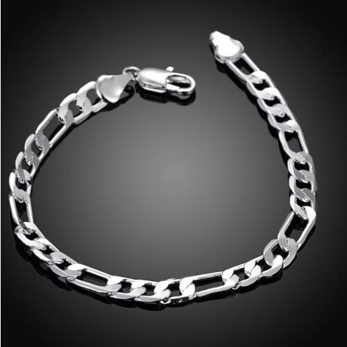 4MM 6MM 8MM Men Bracelet Silver 925 Curb Cuban Link Chain Bracelets Men Women Wholesale Jewelry Gift