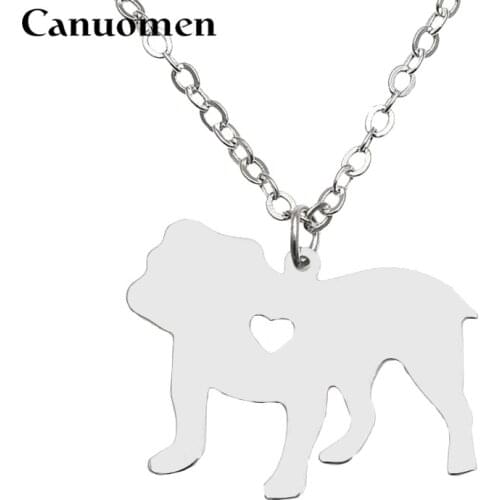 Canuomen Bulldog Pendant with Love Heart Stainless Steel Animals Necklaces Pet Dogs for Men and Women Charm Jewelry