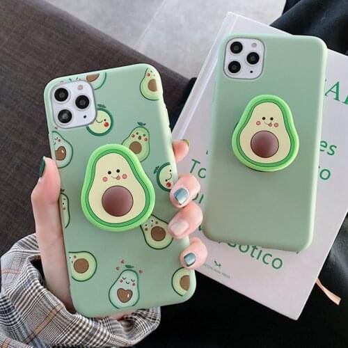 Cartoon Fruit Avocado Phone Case With Stand Holder For iPhone 11 12 Pro Max XR XS Max 7 8 Plus Soft TPU Bumper Green Cover Coque