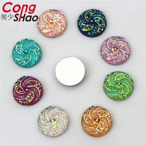 Cong Shao 200Pcs 12mm AB Colorful flatback stones and crystals Resin Round Rhinestone applique DIY Wedding Dress Button CS679