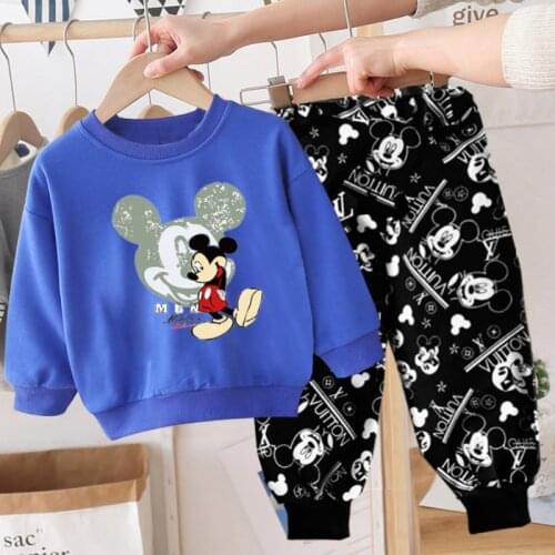 2021 Disney Mickey Mouse Baby Cartoon Cotton Suit 2pcs/set Childrens Longsleeve T-shirt+pants Baby Boys Girls Outfits Clothes