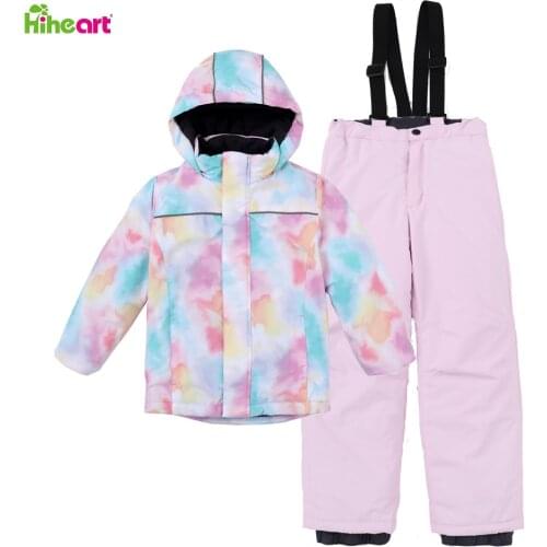 Hiheart Outdoor Children Thermal Ski Suit Boys Girls Skiing Jacket Pants Set -30 Degrees Kids Winter Ski Suit