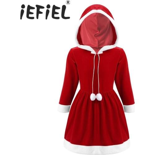 Kids Girls 2020 New Year Dress Christmas Costume with Hooded for Christmas Gift Cosplay Party Childrens Clothes Holiday Party