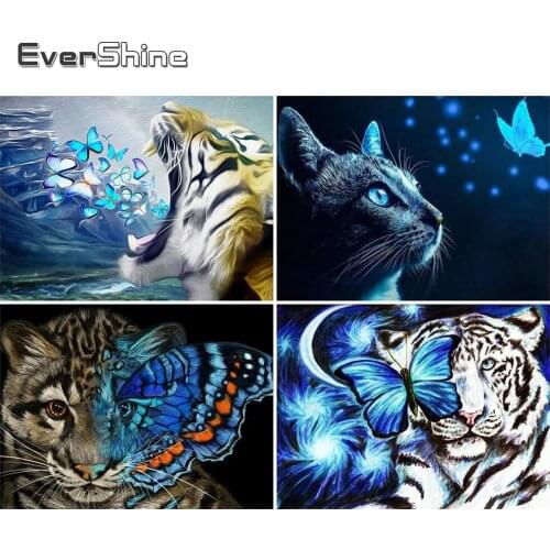 EverShine Diamond Painting Tiger Full Square Diamond Mosaic Butterfly Cross Stitch Embroidery Animal Rhinestones Handmade Gift