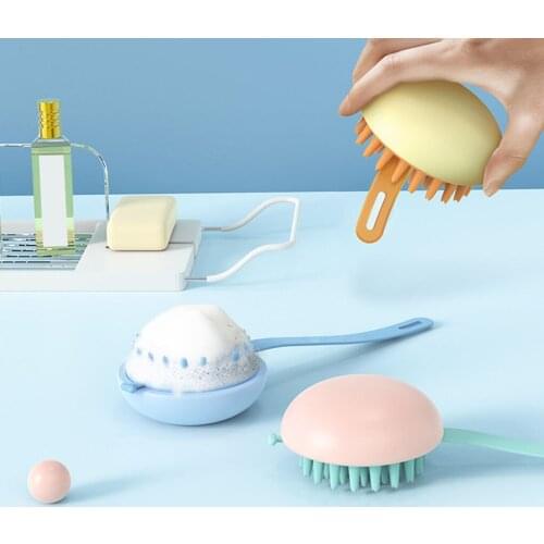 Head Washing Brush Scalp Massage Comb Elastic Airbag TPR Bath Shower Scrubbing Tool, Blue