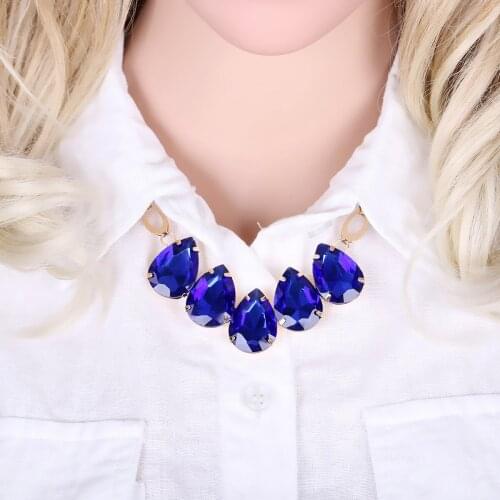 HAHA&TOTO Summer Girls 5 Water-drop Shape Crystal With Gold Plated Chains Pendant Necklace Chokers Jewelry for Gift