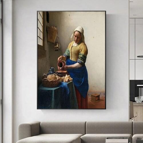Woodcut Classic Painting "Milkmaid" Oil Painting Art Poster Wall Living Room Bedroom Furniture Decoration Wall Painting