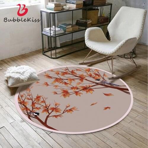 Bubble Kiss Round Carpets For Living Room Fashion Flower Bird Pattern Non-Slip Rug Modern Bedroom Bedside Decoration Floor Mat