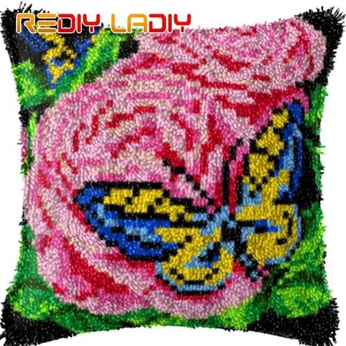 Latch Hook Kits Poppy Tulips Cushion Cover Pre-Printed Color Canvas Crocheting Arts & Crafts Pillow Case Sofa Pillows Home Decor