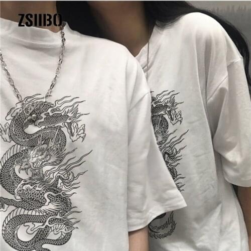 Summer Dragon print fun tees new female punk casual Harajuku hip hop Vintage ins short sleeve large size loose Ulzzang T-shirt
