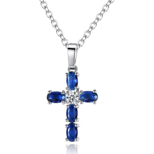 MOONROCY Silver Color CZ Blue Crystal Chokers Pendant Necklace Cross for Women Dropshipping Womens Jewelry Wholesale Gift