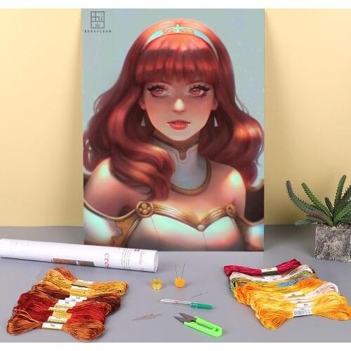 Cartoon Girl Woman Printed Water-Soluble Canvas 11CT Cross Stitch Embroidery Kit DMC Threads Handicraft Craft Hobby Decor