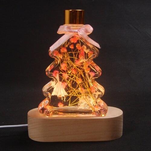 Desk Deco Solid Wood Night Light Base Glowing Bottle Desk Decoration Valentines Day Gift 3d Lamp Double Bedroom Dekoration Led