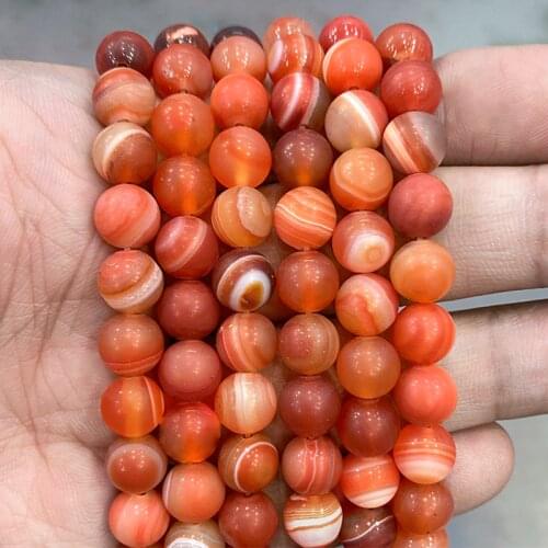 Natural Matte Red Stripe Agates Banded Lace Onyx Round Beads 15"Strand 4 6 8 10 12 14MM Diy Bracelet Necklace for Jewelry Making