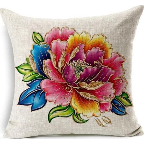New Vintage Gold Border Peony Flower Home Decorative Cotton Linen Pillow Case Cushion Cover 45cx45cm