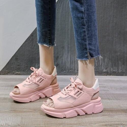 New Women Platform Sandals 2021 Summer Wedges Shoes For Women Female PU Sneakers Big Size Fish Toe Casual Flat Shoes Sandals