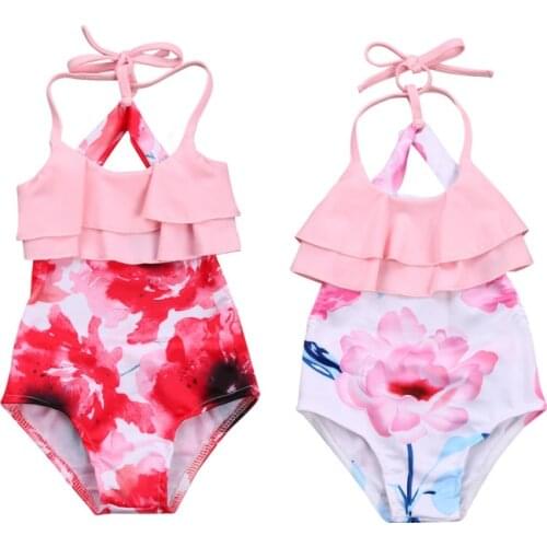 1-5Y Girls Swimwear 2021 New Kids Baby Bikini Floral Ruffle One Piece Swimwsuits Baby Beachwear Toddler Bathing Suits Monokini