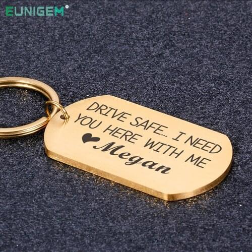 Personalized Keychain Custom Drive Safe Key Chain Name Tag Engraved for Dear Family Friends Couple Loves Birthday Gifts